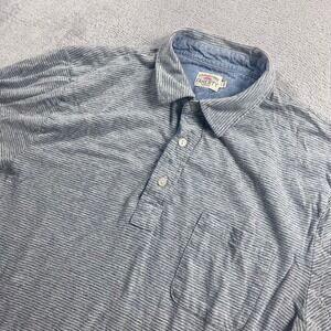 Faherty Brand Mens Large Blue White Striped Short Sleeve Pocket Polo Shirt L